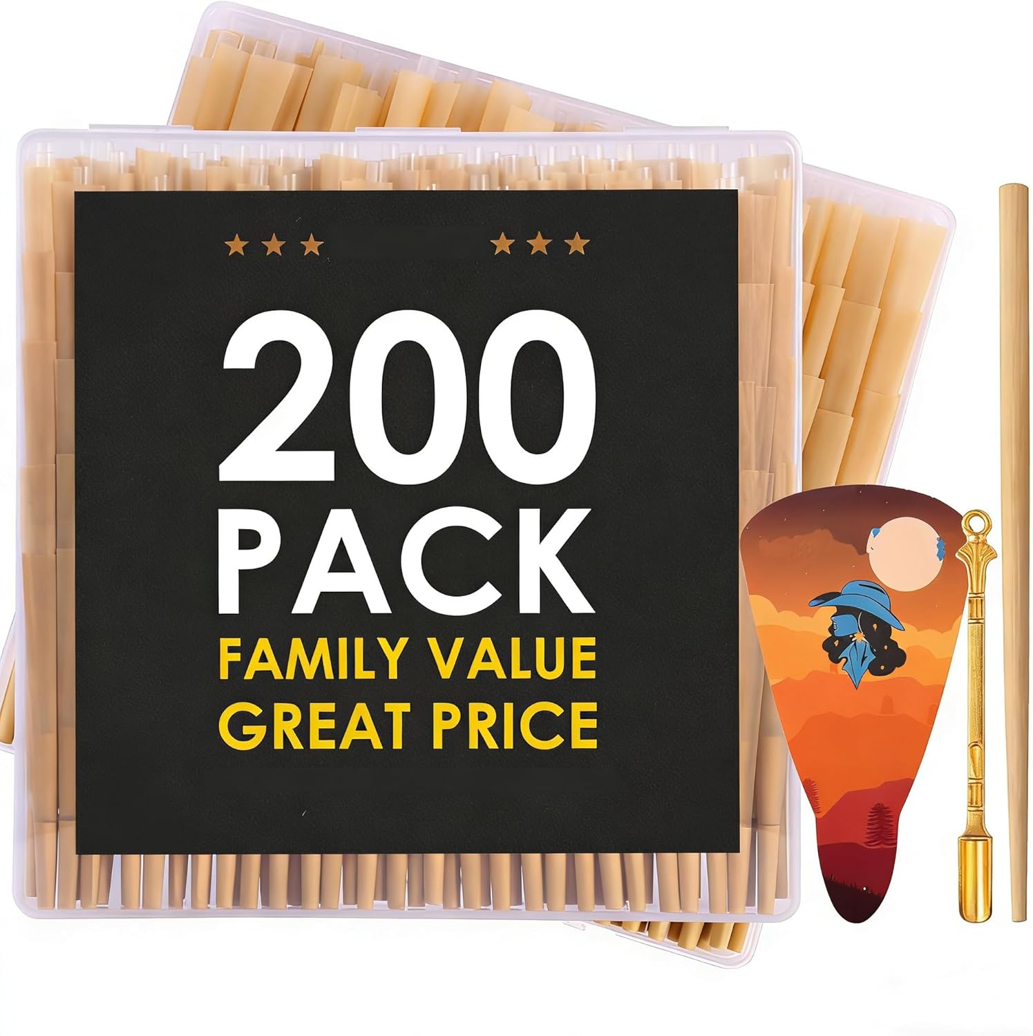 200 Pack King Size Natural Slow-Burning | 108mm Cones Paper Straws