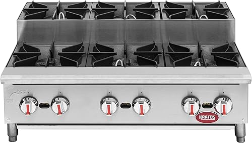 Miniatura 8 de Kratos Cocina de gas comercial para encimera - 2 quemadores, 50,000 BTU total, campo convertible a propano líquido, 12 pulgadas de ancho (29Y-070)
