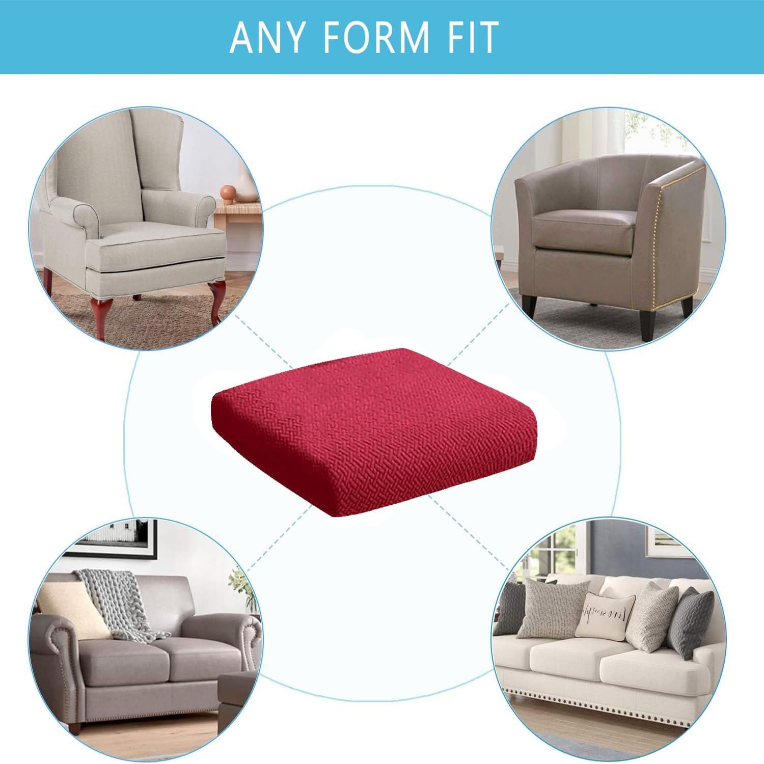 ele ELEOPTION 6Pcs/Set Waterproof Couch Cushion Covers Patio Outdoor Lawn Garden Sectional Sofa Slipcover Washable Cushion Cover (Length 20-27inch, Width 20-27inch) Red