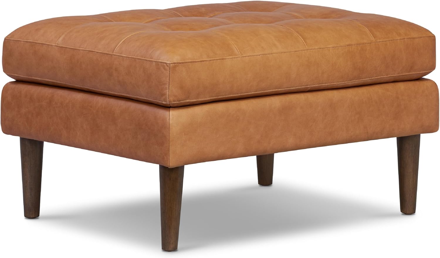 Poly & BARK Napa Ottoman - Full-Grain Leather Upholstered Ottoman with Feather-Down Topper - Couch for Living Room - Vintage Italian Leather in Cognac Tan - Thumbnail 2