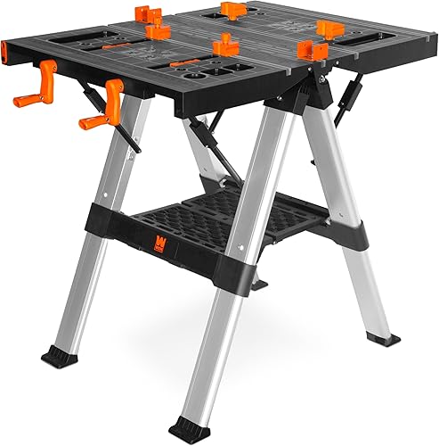 Miniatura 3 de WEN Mesa de trabajo plegable 2 en 1 y caballete, capacidad de 440 libras con abrazaderas a bordo y perros de abrazadera (WB3225)