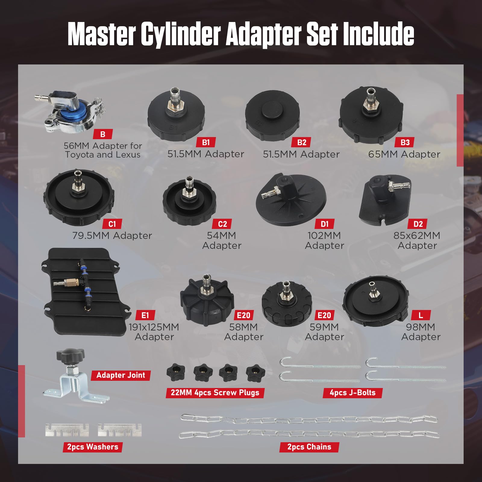 Adaptador de purga de frenos Kit de purga de cilindro maestro de frenos de 12 piezas con conector rápido japonés Kit de purga de frenos Compatible con la mayoría de los kits de purga de frenos