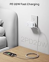 Vista 3 de TROND - Extensor de toma de corriente con enchufe giratorio de 360, divisor de 3 tomas de CA con 2 cargadores USB C PD de 20W, adaptador de enchufe