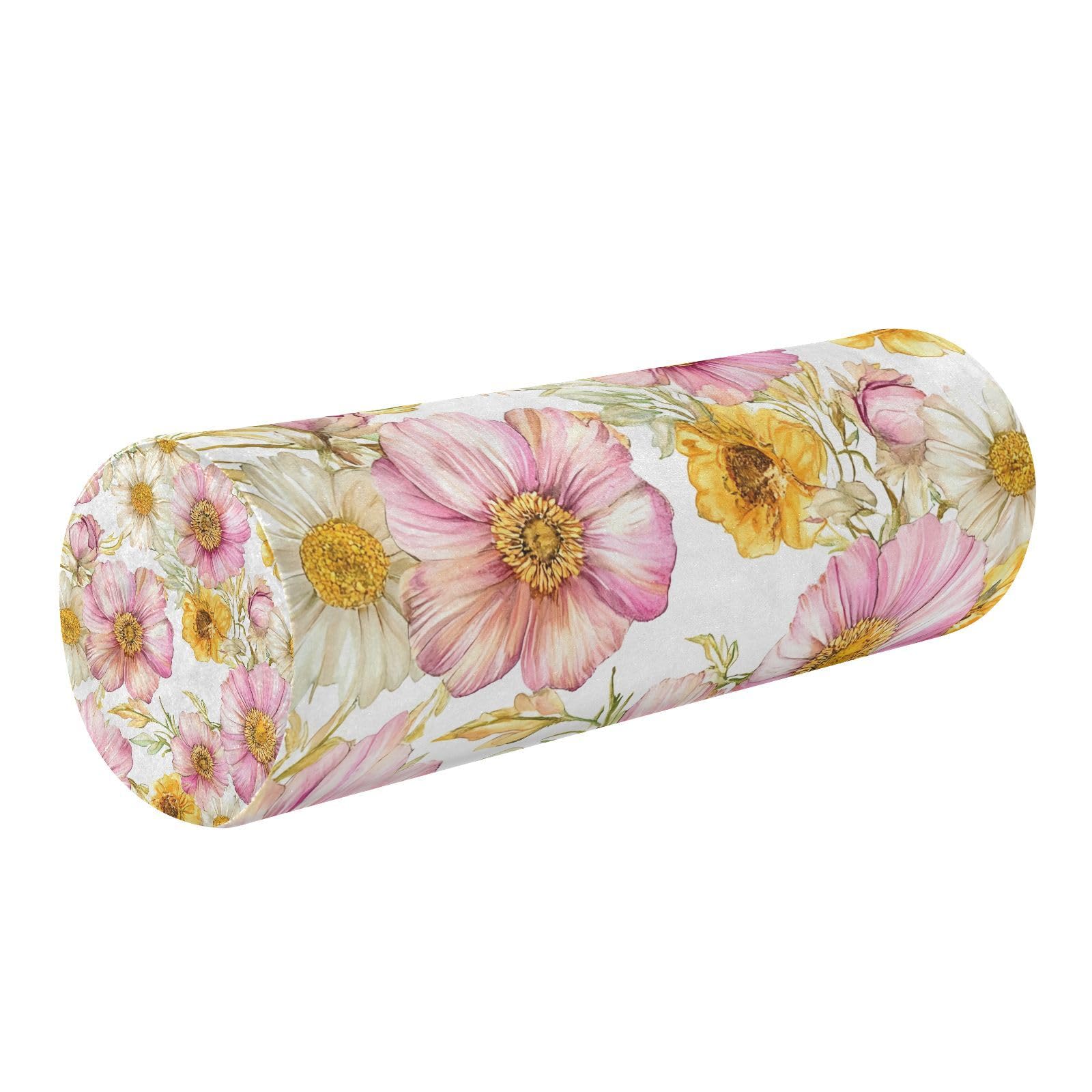 Kigai Cervical Pillow for Neck Pain Relief Flowers Neck Roll Memory Foam Pillow Round Cervical Bolster Pillow for Legs Bed Head Back Sleeping Support(2 pack)