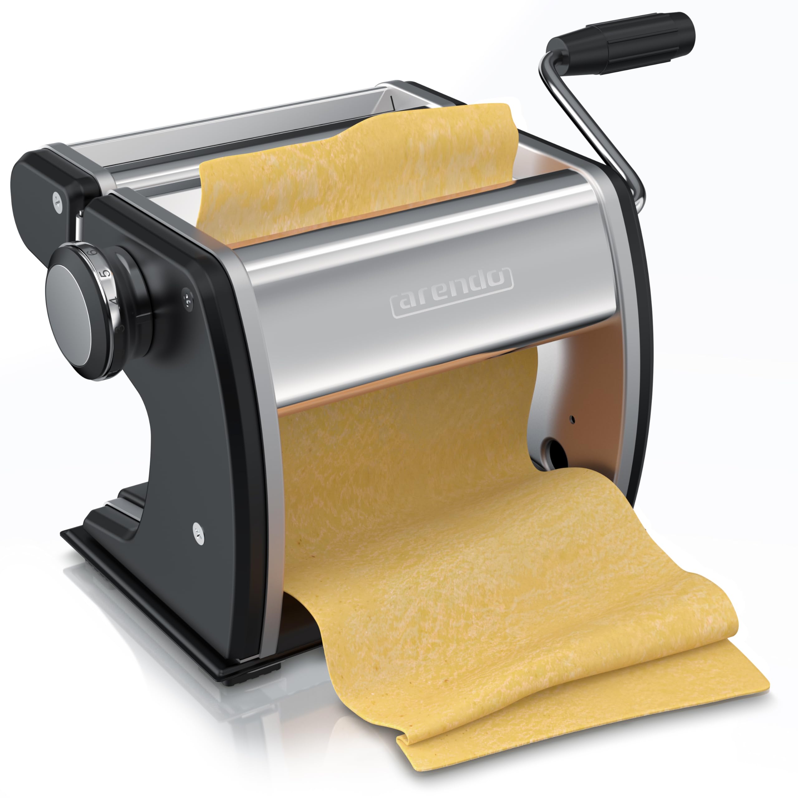 Arendo - Nudelmaschine Pasta Maker – Edelstahl – Nudelpresse – 7 einstellbare Stärken - manuell - Duplexvorsatz für Tagliolini Spaghetti Fettuccine Tagliatelle 2mm und 6 mm - Schwarz Matt
