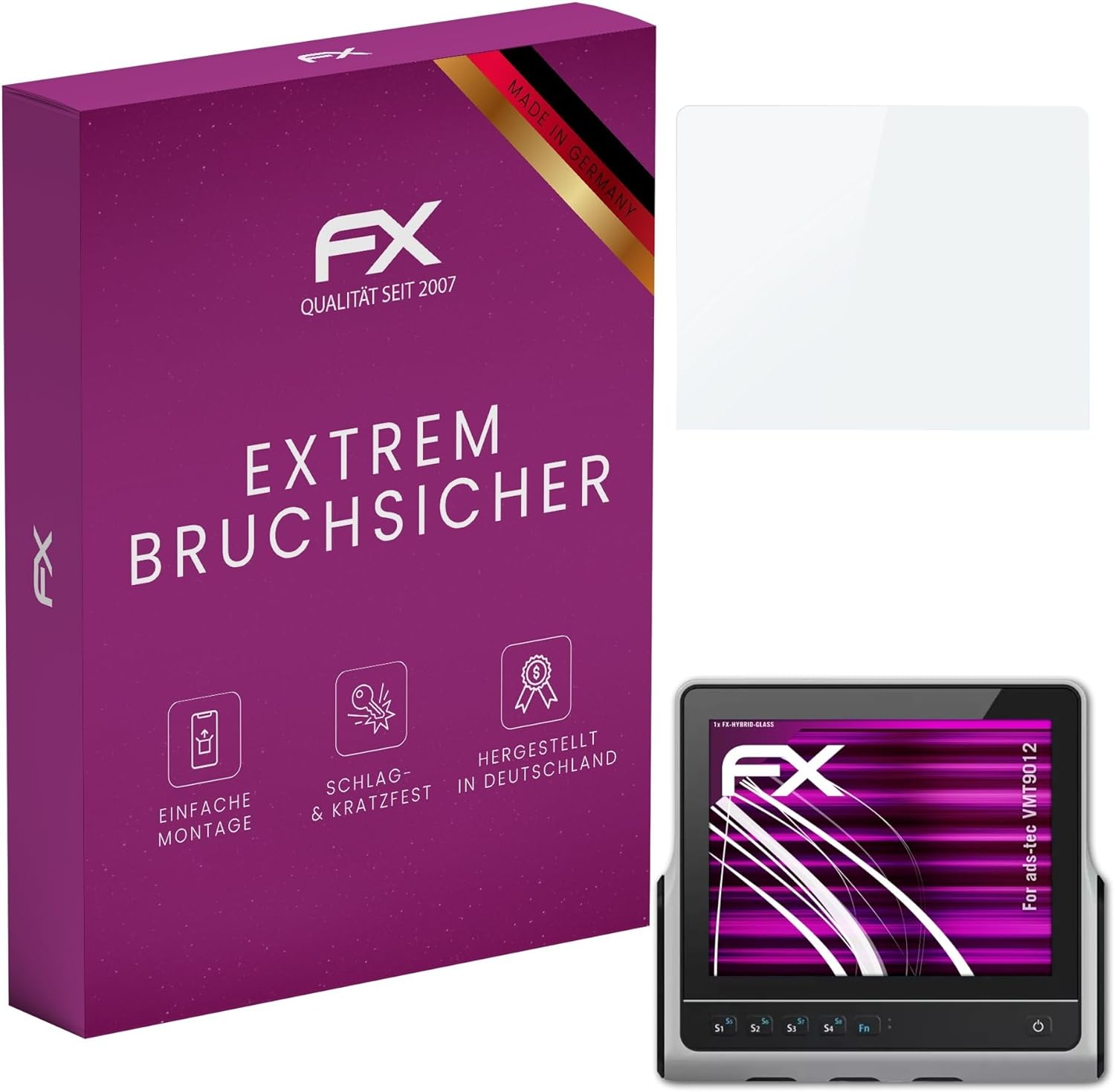 atFoliX Plastic Glass Protective Film compatible with ads-tec VMT9012, 9H Hybrid-Glass FX Screen Protector