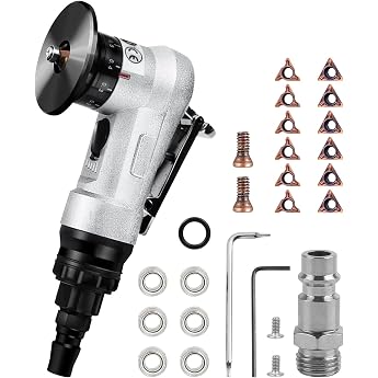 Mini Pneumatic Chamfering Machine Aluminum Aloy Handheld 45 Degree Arc Air Chamfering Machine with Replacement Blades for Metal Trimming Chamfer Deburring 6 R Inserts + 6 C Inserts + 6 Bearings