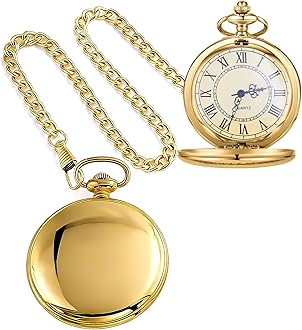 Smooth Pocket Watch Alloy Steel Quartz Roman/Arabic Numerals with 37cm Chain for Father's Day Xmas Best Gifts