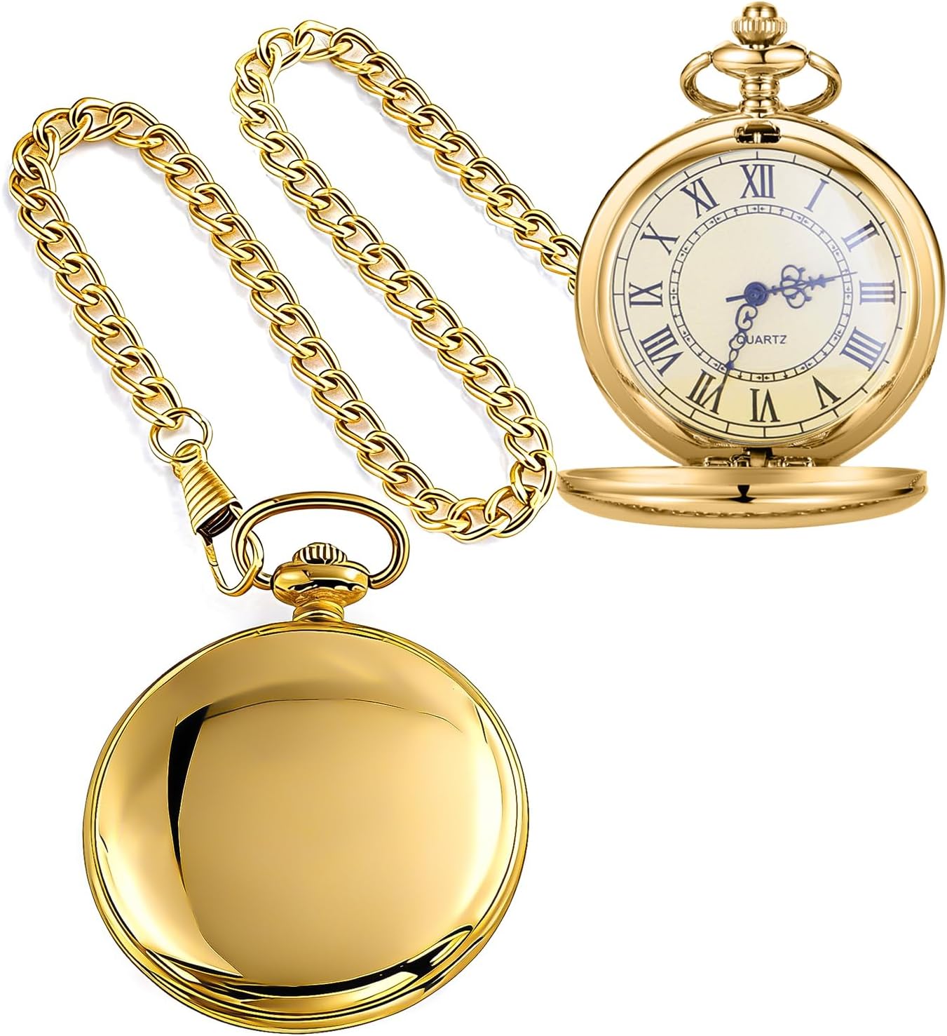 Smooth Pocket Watch Alloy Steel Quartz Roman/Arabic Numerals with 37cm Chain for Father's Day Xmas Best Gifts
