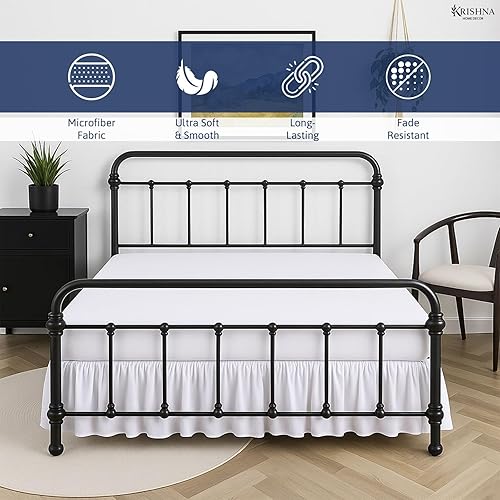 Miniatura 2 de KP Linen Falda de cama con volantes con esquinas divididas, tamaño individual (caída de 14 pulgadas) falda de cama con volantes de plataforma con