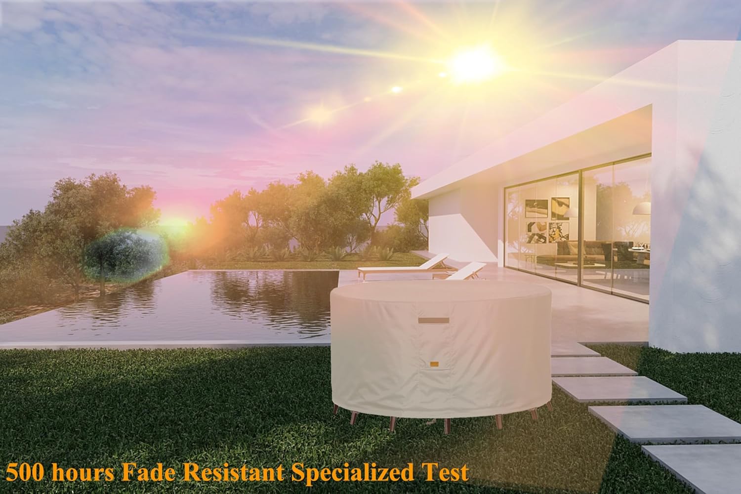 Heavy Duty Waterproof Patio Furniture Covers,Fade Resistant Round Outdoor Table Covers Round 48" Diax28 H Beige - Image 5