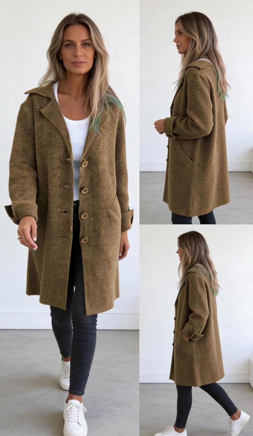 CHARTOU Women Long Cardigan Notched Collar Button Down Loose Fit Knit Blazer Sweater Jacket - Image 2