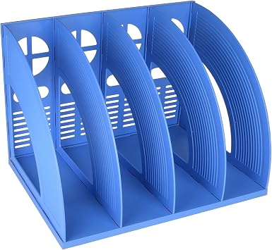 SAYEEC Sturdy Magazine Holder Plastic 4 Compartment Desk File Organizer Vertical Documet A4 File Divider Paper Storage Magazine Rack for Office Home School Organizer BoxBule