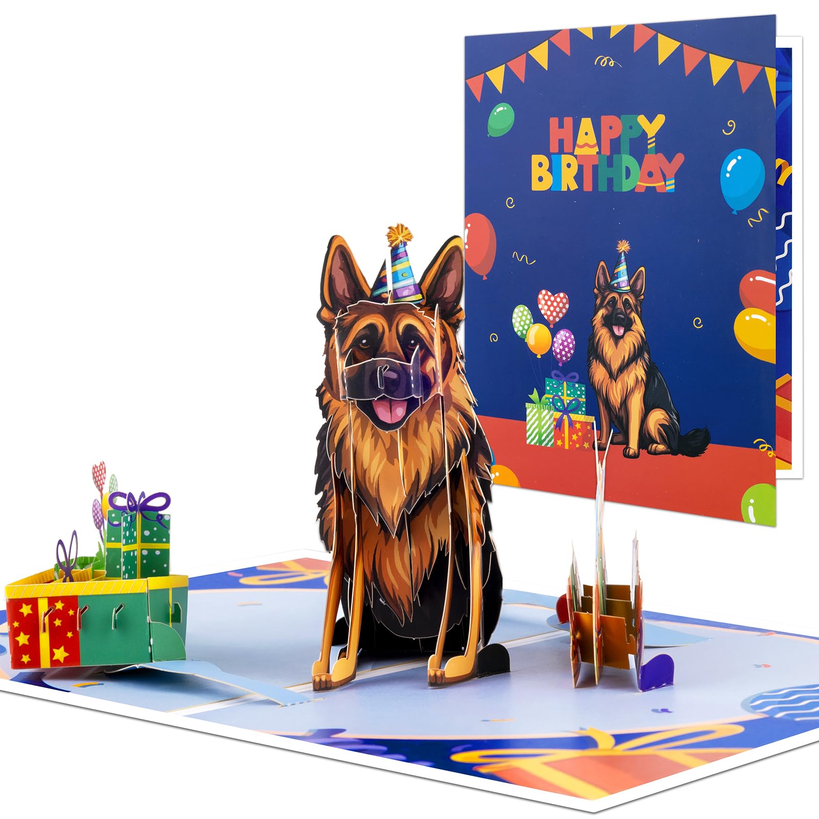 German Shepherd Dog Pop Up Happy Birthday Greeting Card, love Gift for Adult and Kid with Blank Note & Envelope, Foldable Celebration for Daughter, Son, Mom, Dad, Friend, Children