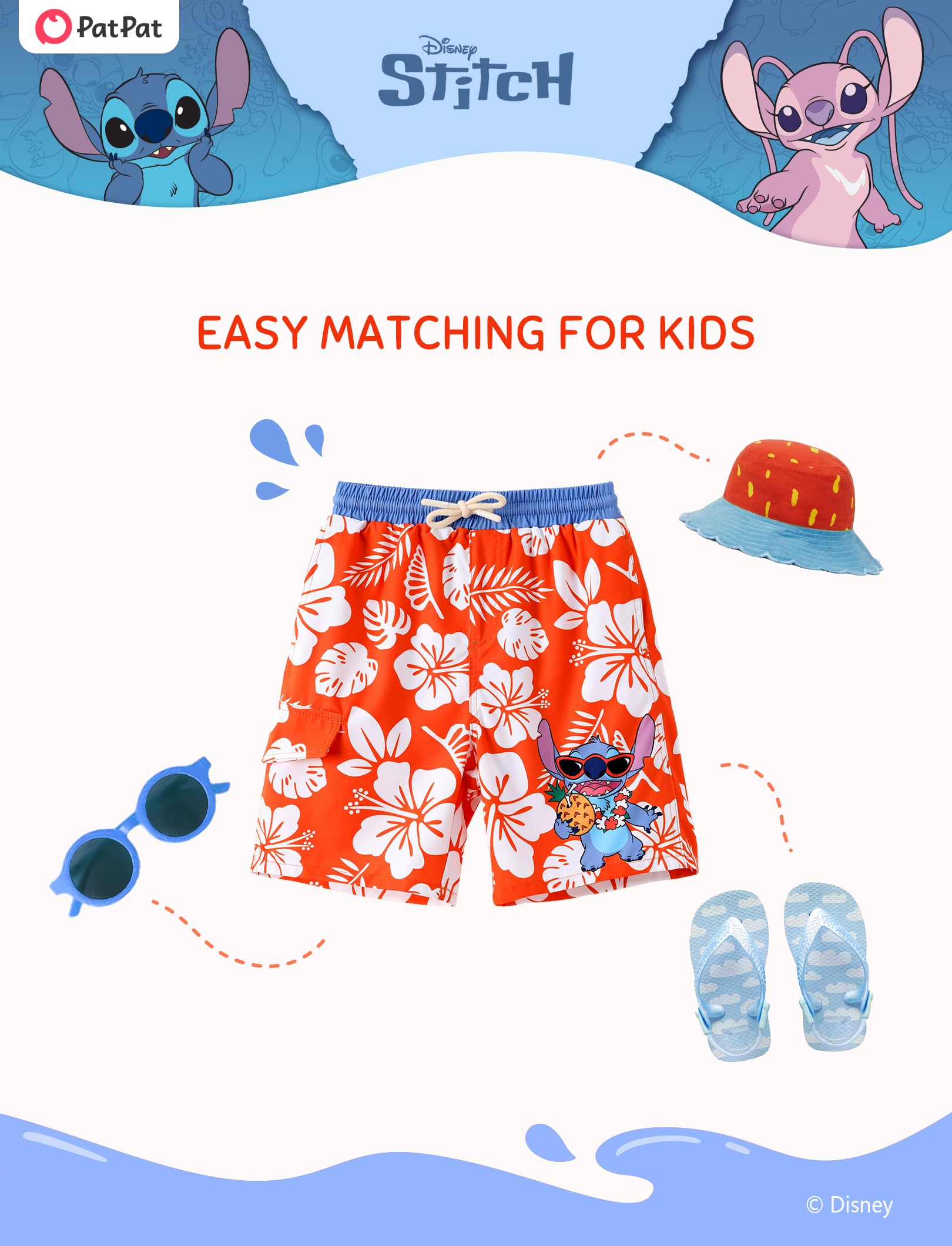 Disney Stitch Spiderman Cars Winnie Toy Story Boy Costume da bagno UPF 50 + pantaloncini da bagno a compressione, ad asciugatura rapida e tasche, 2-13 anni