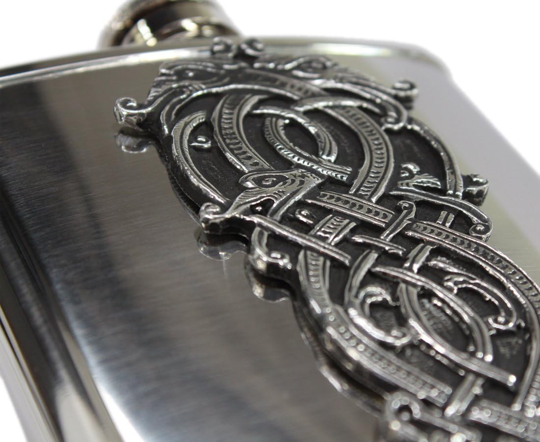 Amazon Crazy 🔥 Deals Irish Whiskey Flask Stainless Steel & Pewter Celtic Dragon Made in Ireland