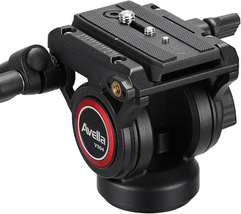 Avella V504 Video Tripod Fluid Head with Quick Release Plate | Lightweight Heavy Duty, Compatible with Manfrotto, Max Load 13.2lb/6kg, For Canon Nikon Sony Olympus Panasonic DSLR Camera