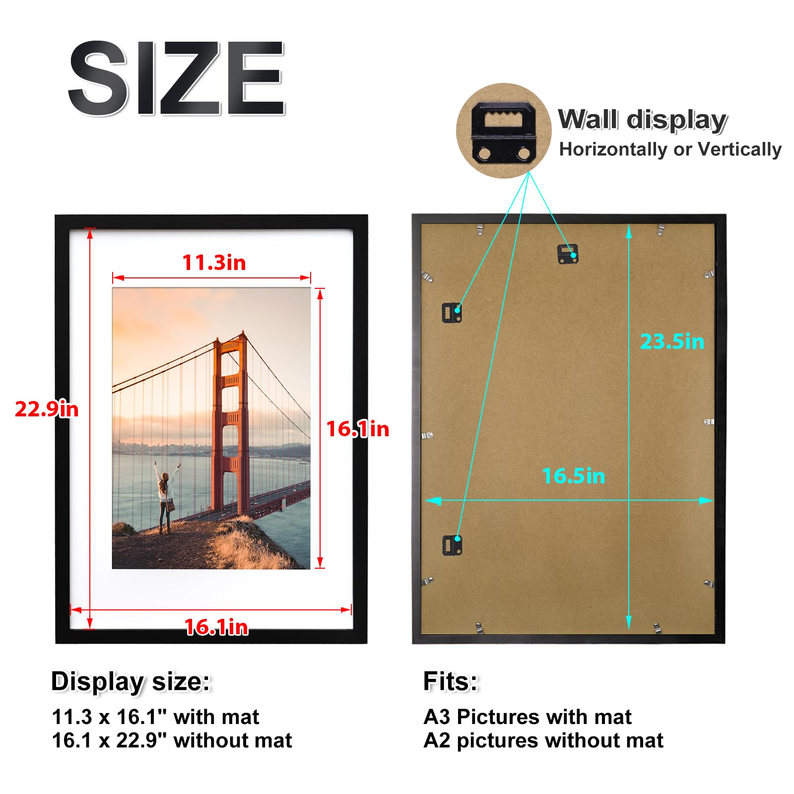 Amazon.com - KINLINK A2 Picture Frame, Black Solid Wood Frame with