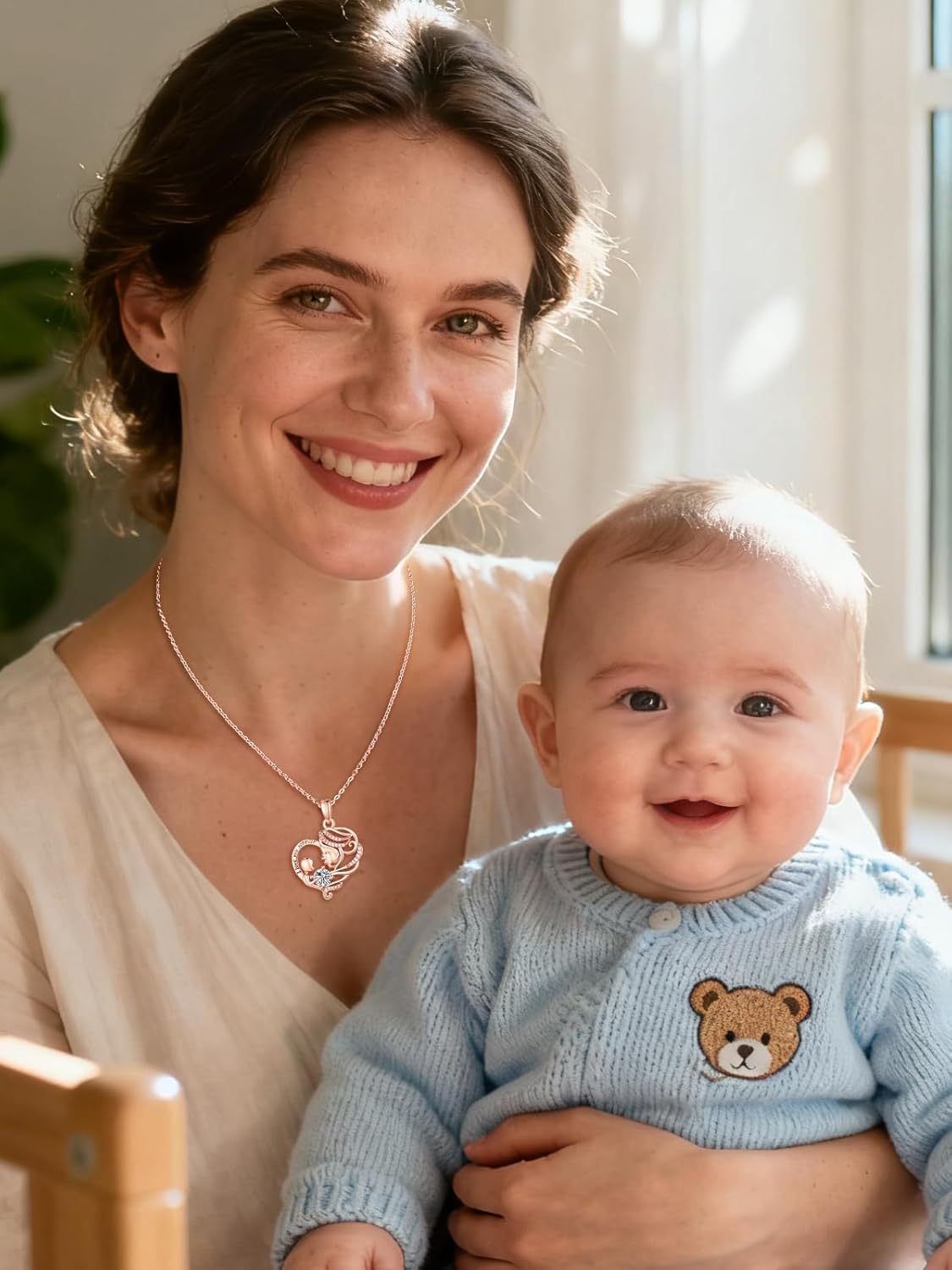 Rose Gold Necklace for Women Mom, Mother Son Forever Love Heart Birthstone Pendant Necklace Jewelry, Mothers Day Birthday Gifts for Grandma Wife - Image 3