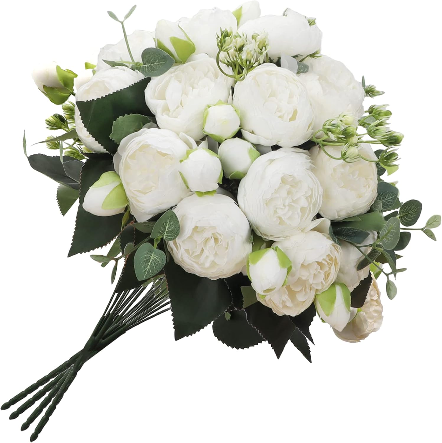 CRUGLA 4 Bundles White Peonies Artificial Flowers Bulk 20