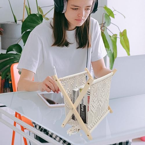 Miniatura 4 de BESTOYARD Revistero de cuerda de algodón bohemio, cesta de almacenamiento tejida para libros, periódicos, toallas, decoración de oficina en casa