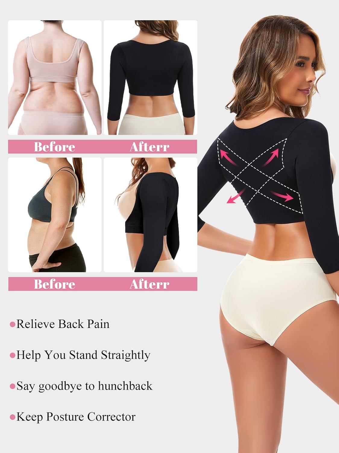 JOYSHAPER Upper Arm Shaper for Women Posture Corrector Tops Compression Sleeves Slimming Sleeves - Image 5