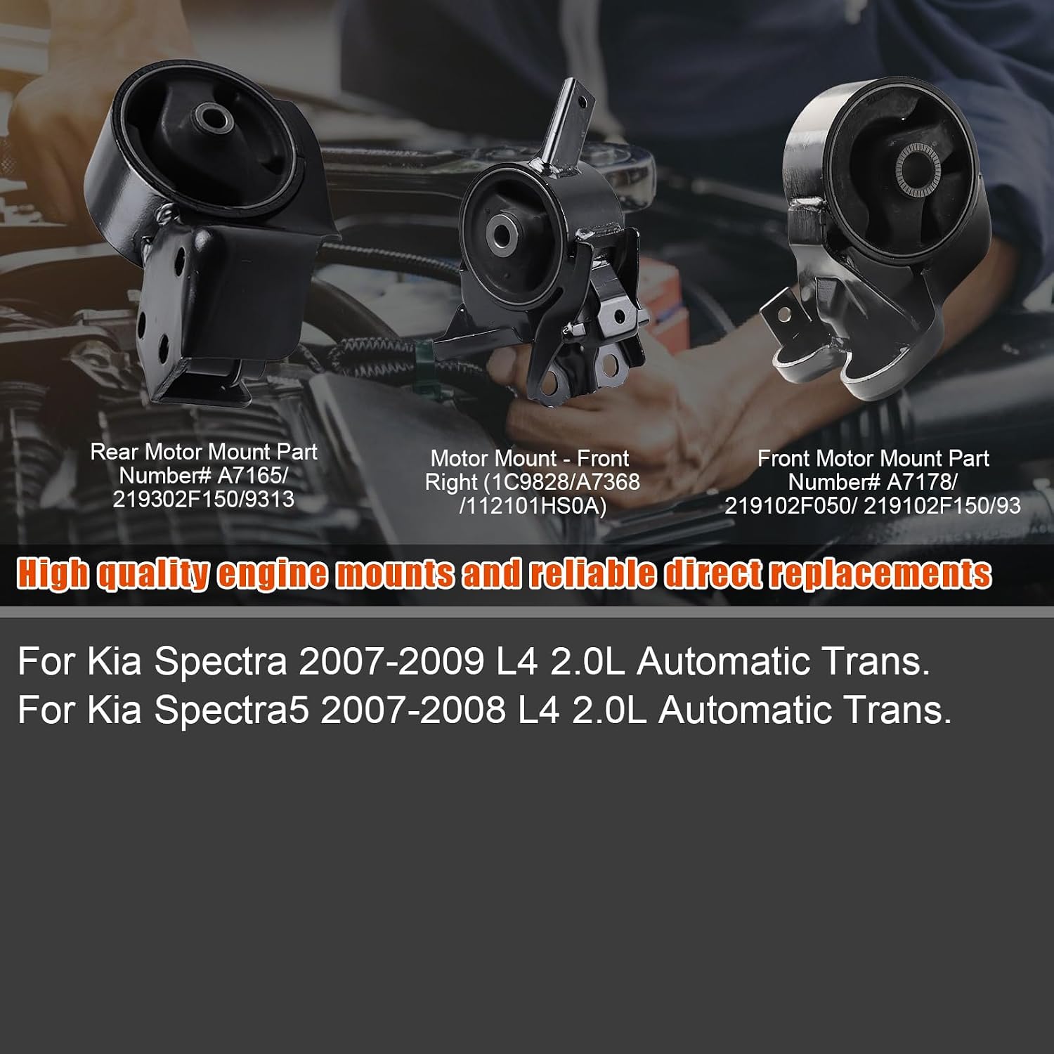 Engine Motor Mount & Transmission Mount Set of 3, Fit for Kia Spectra/Spectra 5 2007-2009 L4 2.0L, Replace OE: A7165 A6776 A7178