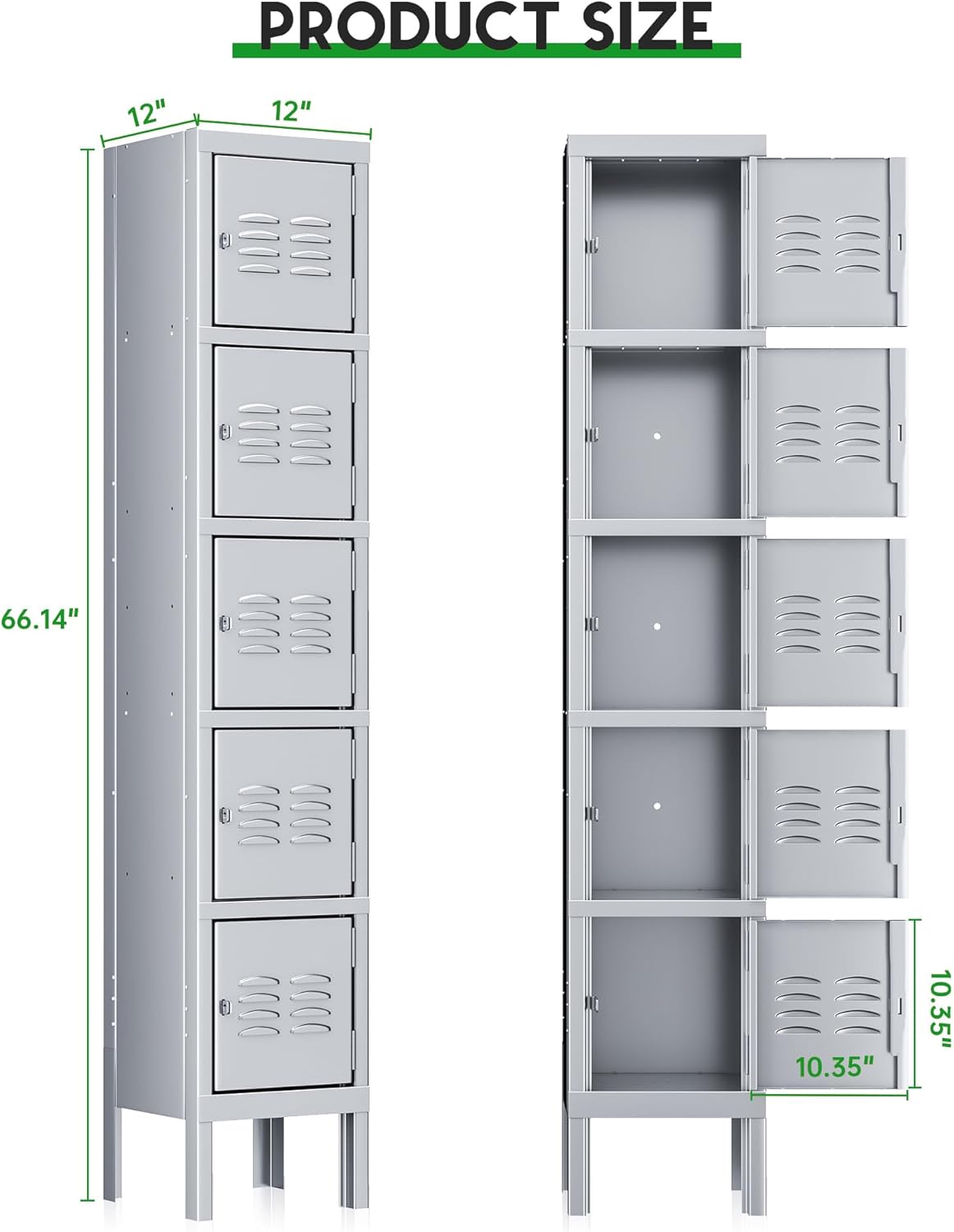 INTERGREAT Metal Locker for School Office Gym Metal Storage Locker Cabinet for Employees Students Steel Locker Triple Tier with 5 Door Gray