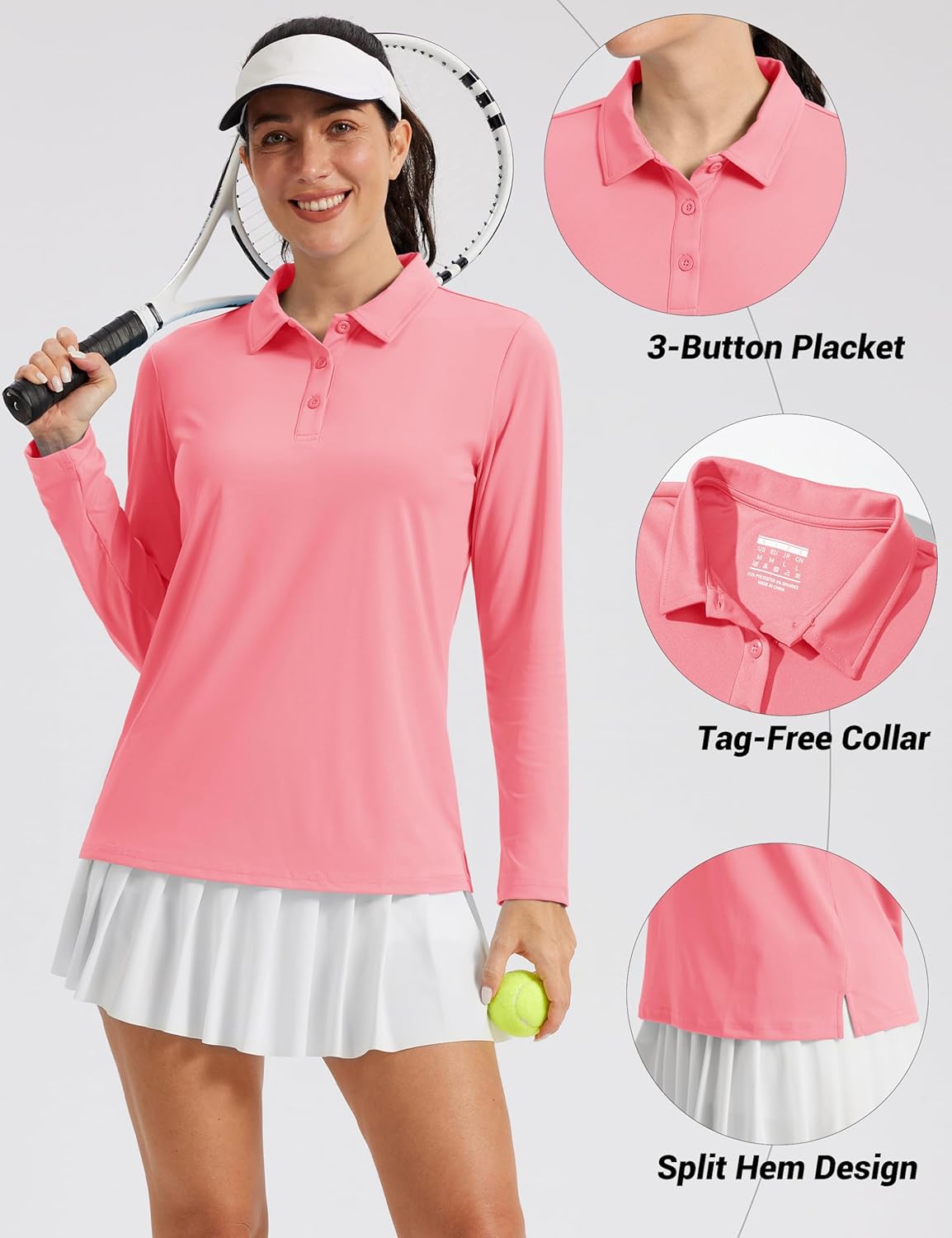 MAGCOMSEN Women's Long Sleeve Polo Shirts UPF 50+ Golf Tops Moisture Wicking Collared Shirt Tennis 3-Button - Image 4