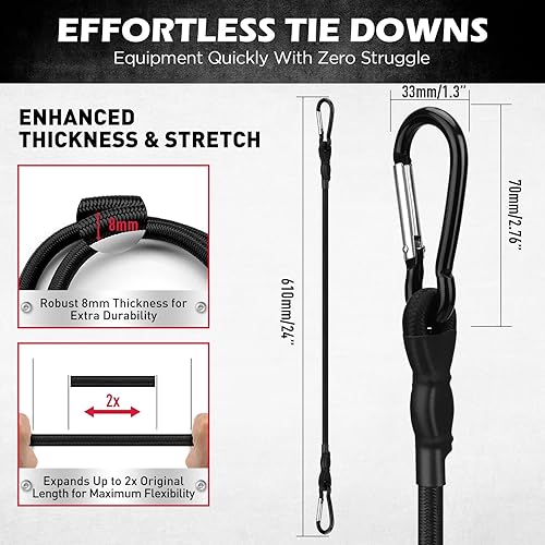 Miniatura 2 de 5 cuerdas elásticas de 24 pulgadas con ganchos de mosquetón, correas elásticas de goma resistentes, cuerda elástica con clips de mosquetón