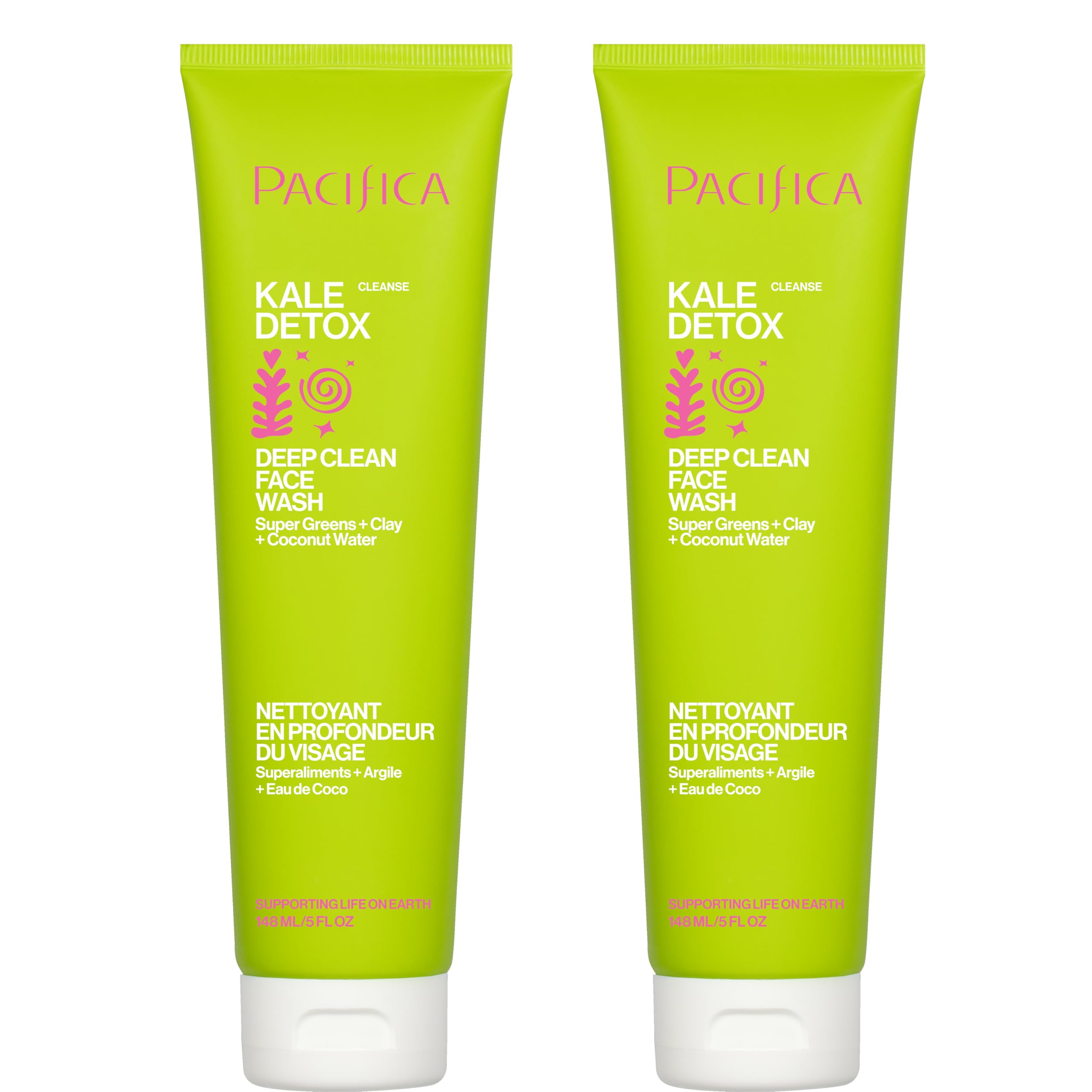 Pacifica Beauty Kale Detox Deep Cleaning Daily Face Wash + Cleanser, Coconut Water + Aloe Vera, For Oily and Blemish Prone Skin, 2 Pack, Sulfate and Paraben Free, Vegan and Cruelty Free
