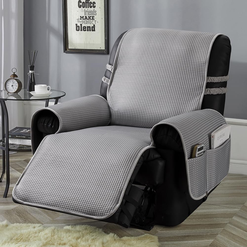 STONECREST Recliner Chair Cover, True Cooling Slipcover, Stay in Place (Grey, Recliner 34" Regular Oversized & DeepSeat)