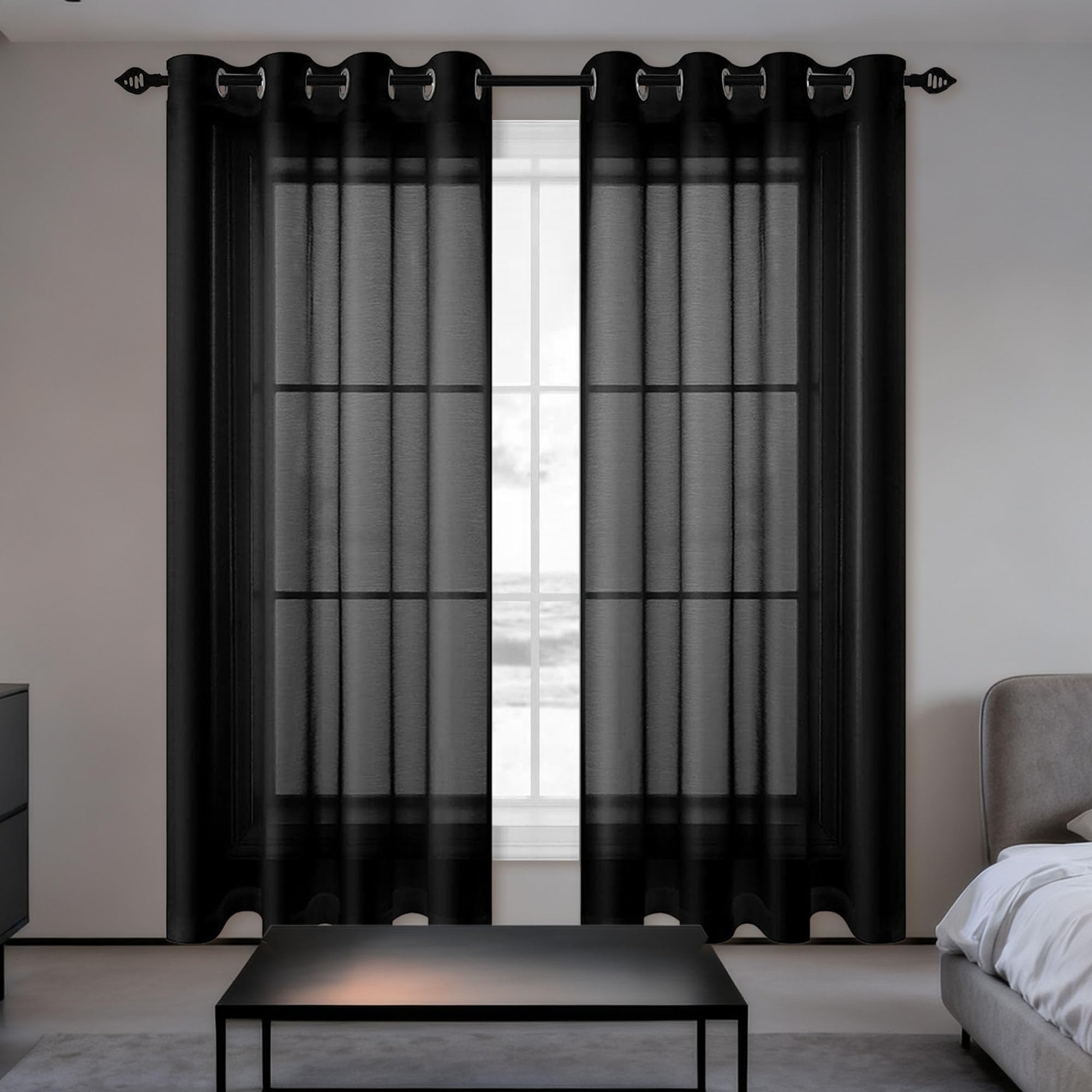 Voile transparent à oeillets pour baie vitrée filtrant la lumière du jour