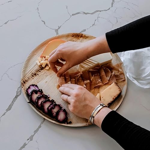 Miniatura 5 de Bandejas desechables de hoja de palma de 11 pulgadas, paquete de 25 unidades, tableros de charcutería desechables compostables redondos y platos