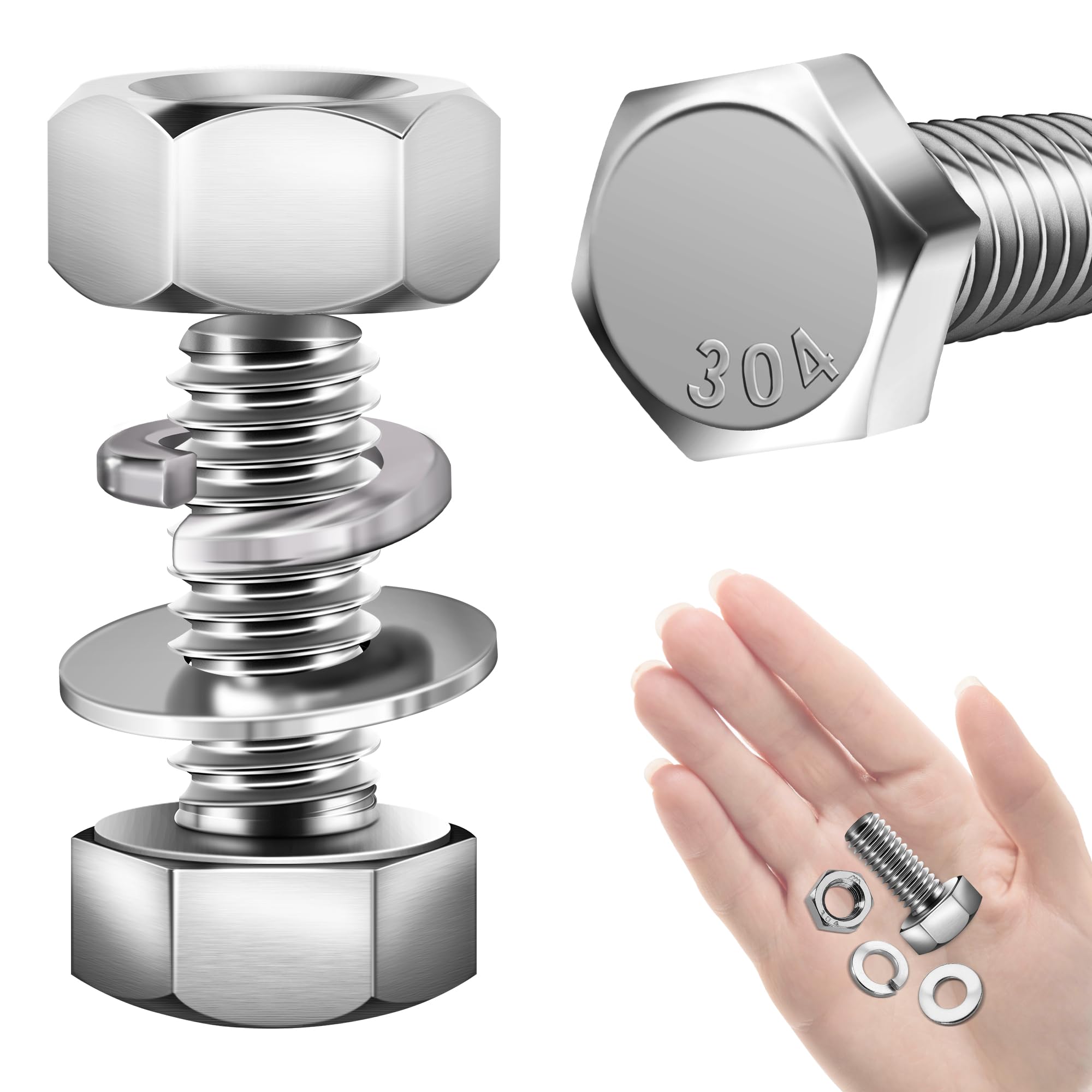 Stainless Steel Hex Bolts & Nuts Kit - 10 Sets -19 Stainless Steel Hex Bolts & Nuts Kit - 10 Sets -19