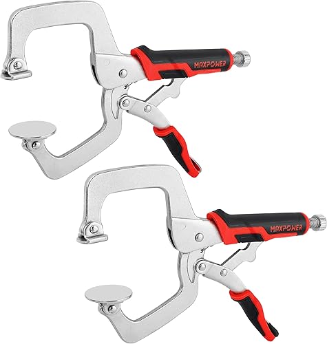 MAXPOWER Juego de abrazaderas de bloqueo en C de 11 pulgadas, 2 unidades de abrazadera de cara metálica con almohadillas giratorias planas grandes,