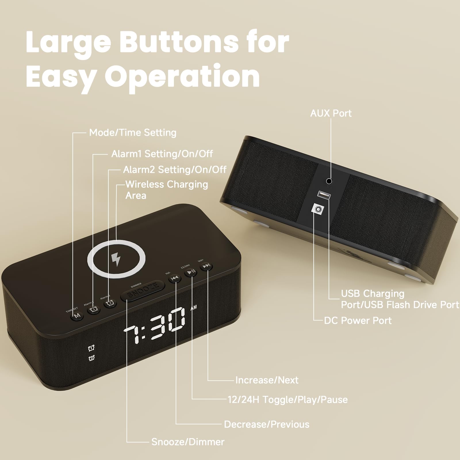 Reloj despertador digital AUX USB, Bla123