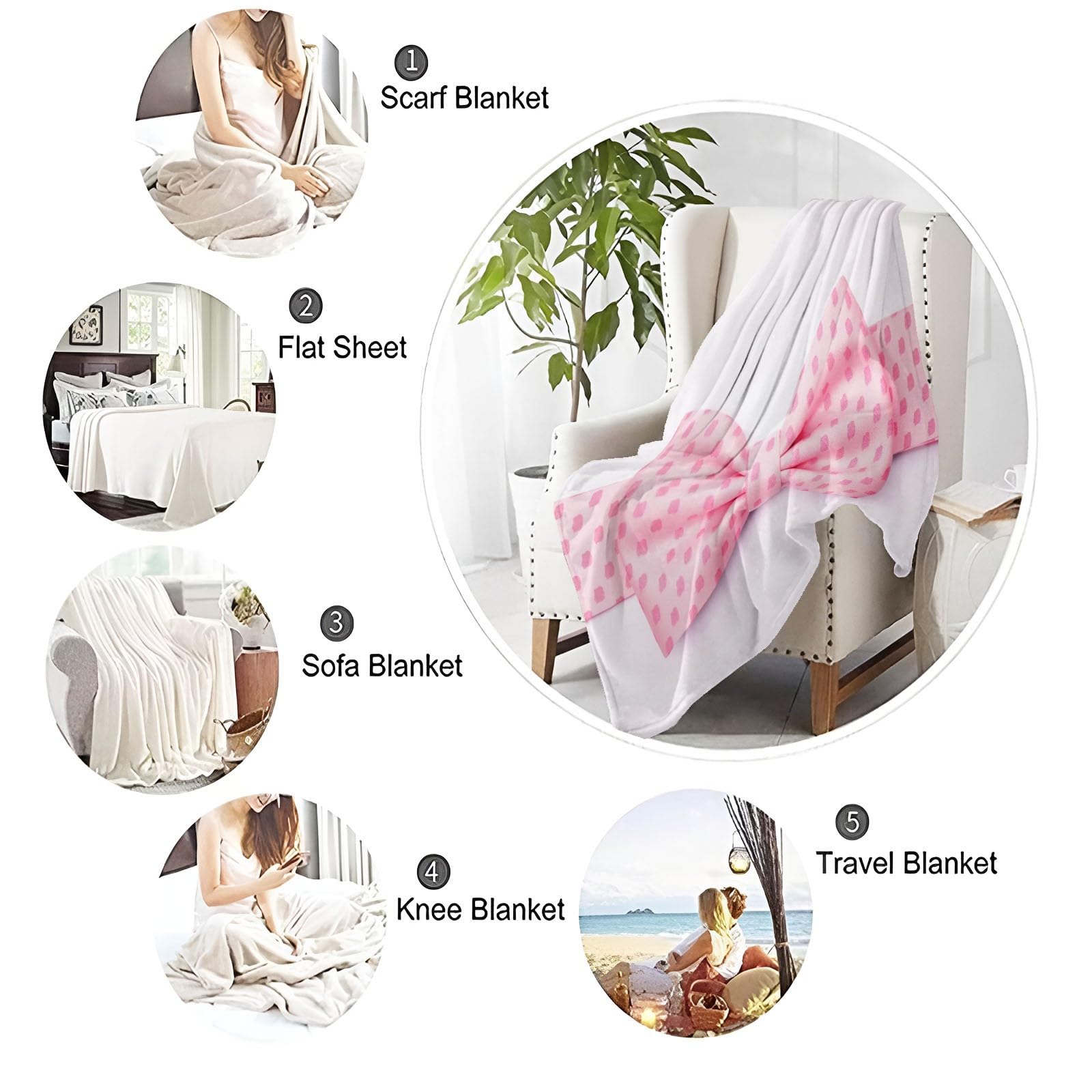 Genérico Manta de Lana para Cama Sofa Cámping 150 x 200 cm, Elegante Estiloso Lazo Manta Estampada de Franela - Blanquecino Suave y Cálida Frazada Sherpa para Adultos Niños y Adultos