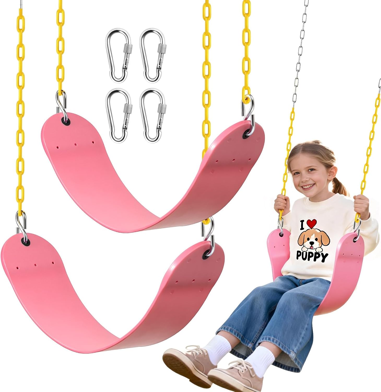 SEKKVY 2 Pack Heavy Duty Swing Seat for Kids with 66" Chains and Snap Hooks