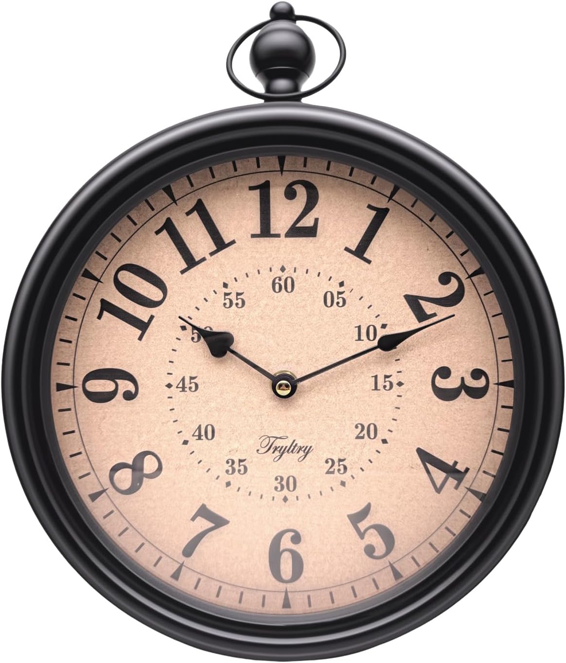 Retro Round Wall Clock Metal Vintage Antique Wall Clocks Battery Operated Old Design Style for Kitchen, Living Room or Office Black Round