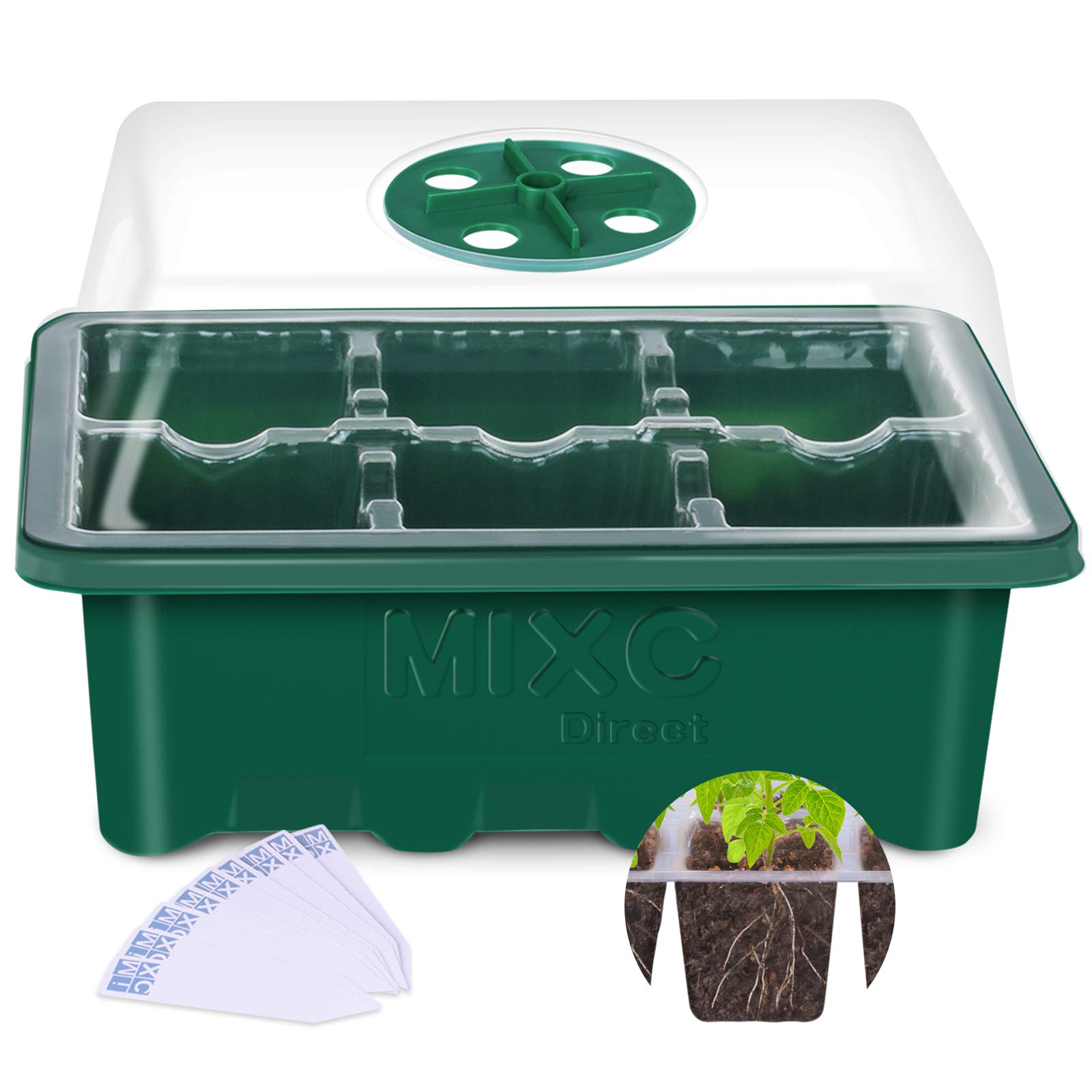 10 Set Seedling Trays Seed Starter Kit, MIXC 60 Large Cells Mini Propagator Plant Grow Kit with Humidity Vented Domes and Base for Seeds Starting Greenhouse (6 Cells per Tray)