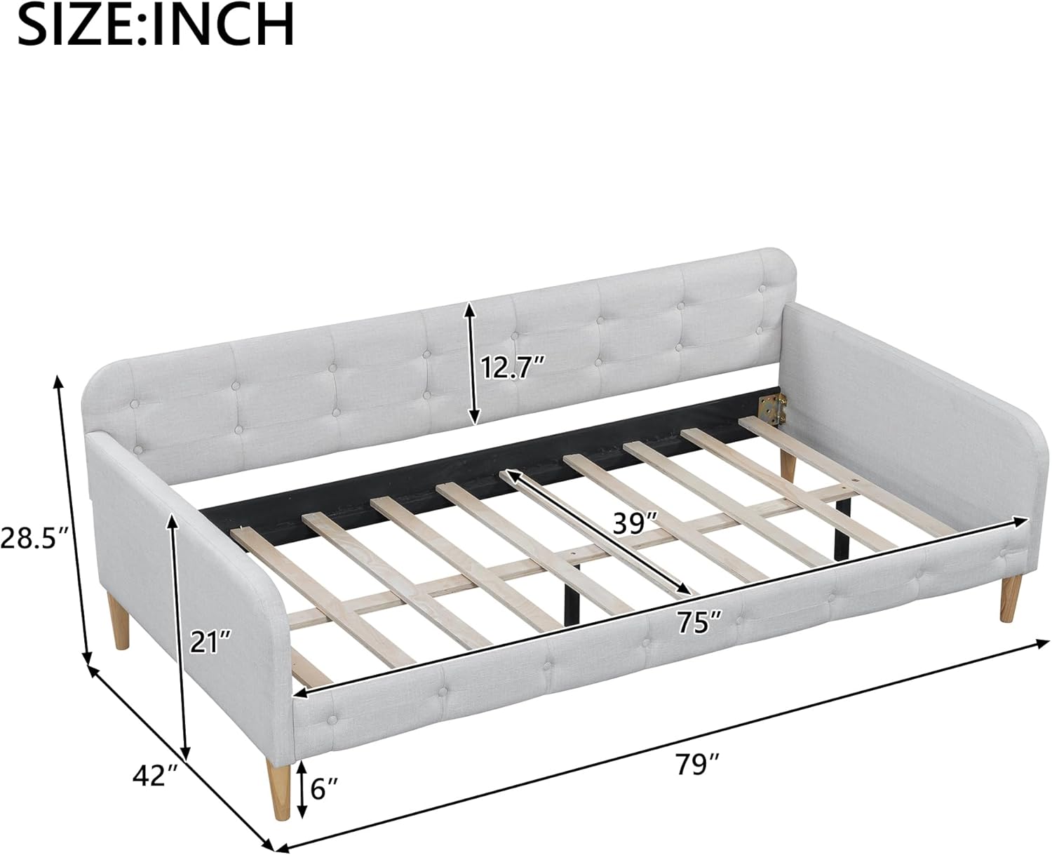 Ball & Cast Twin Size Daybed,Upholstered Day Bed Frame with 4 Wood Legs,Button Tufted Sofa Bed for Living Room,Apartment,No Box Spring Needed,Pink