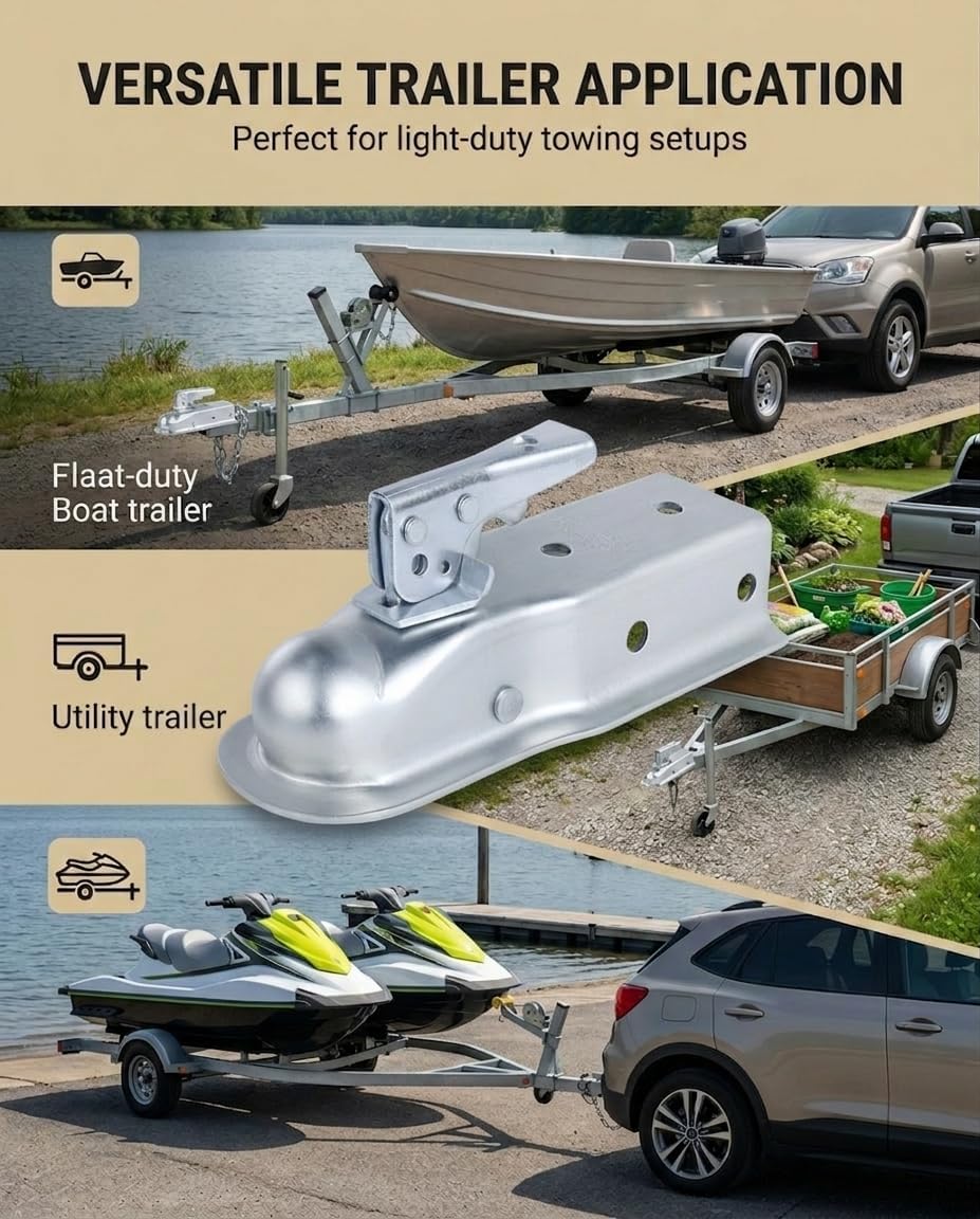 2" Straight Trailer Coupler for 2-1/2" Channel Tongue, 3500 lbs Class II Heavy Duty Tow Coupler with Latch Lock, Zinc Plated Steel for Boat Trailer, RV, Utility Camper & Cargo Towing