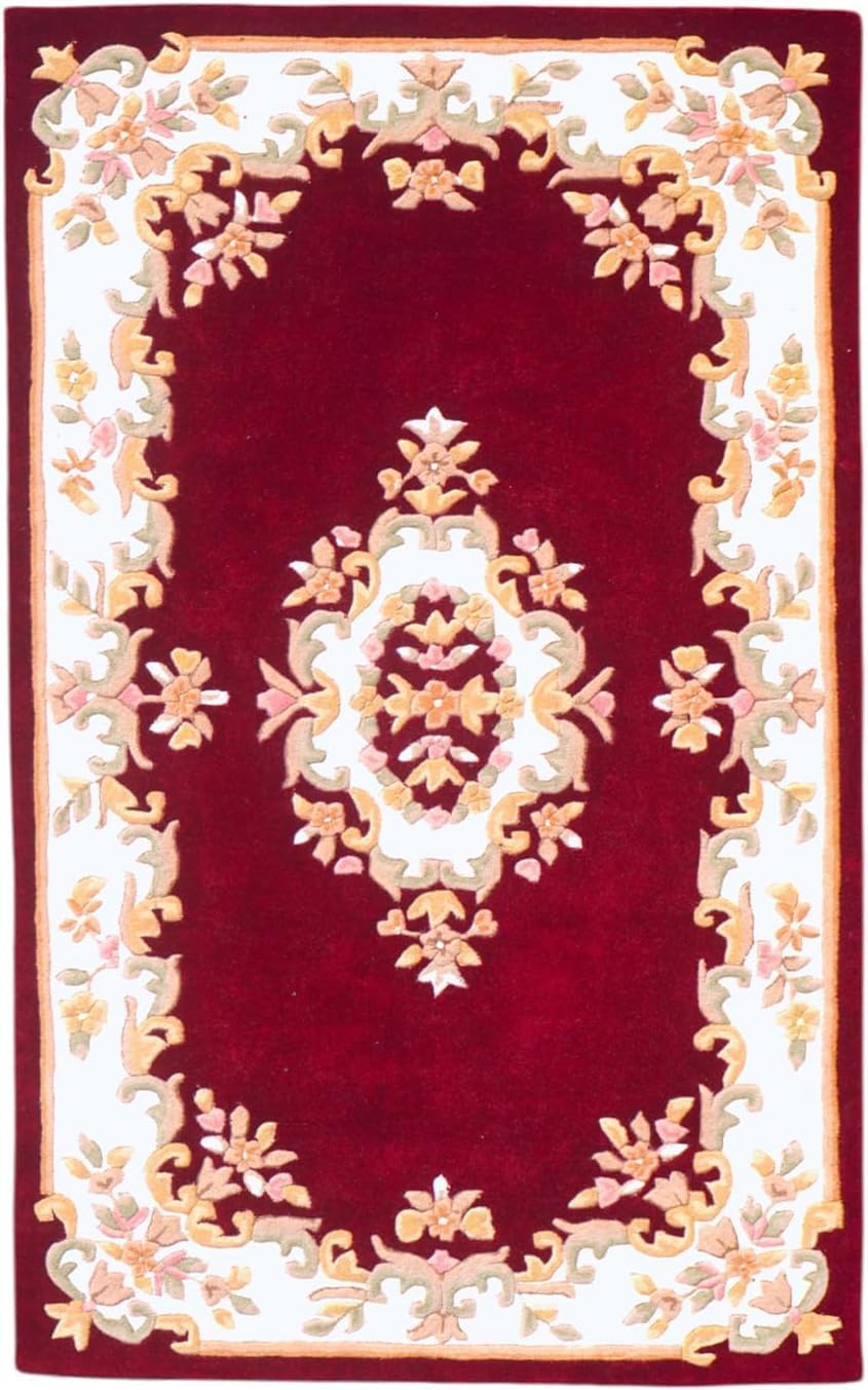 Handmade Royal Aubusson Wool Area Rug – Luxury Traditional Carpet, Space-Dyed Premium Wool, Unique Modern Design for Living Room, Bedroom & Dining Room (Cream Blue, 3' x 5')
