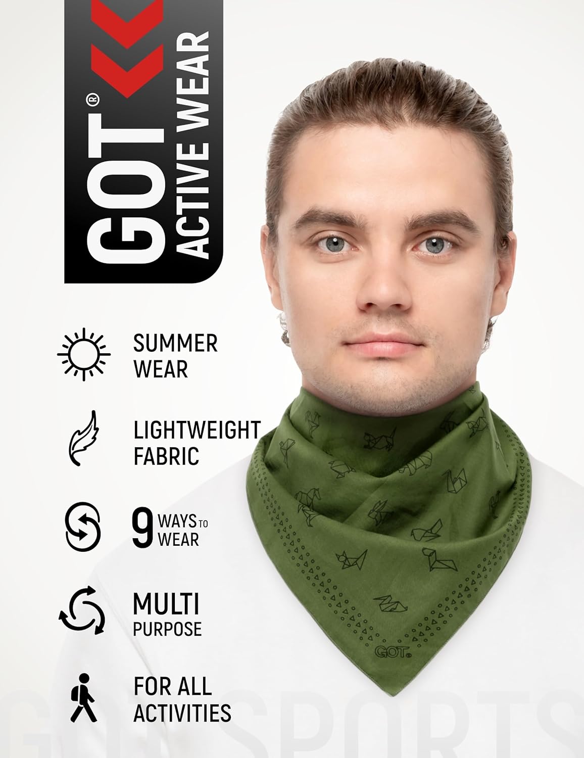 GOT Sports 100% Cotton Bandana for Men & Women - Large 24" x 24" Square Head Scarf, Hair Wrap, Kerchief - Soft & Breathable - Image 2