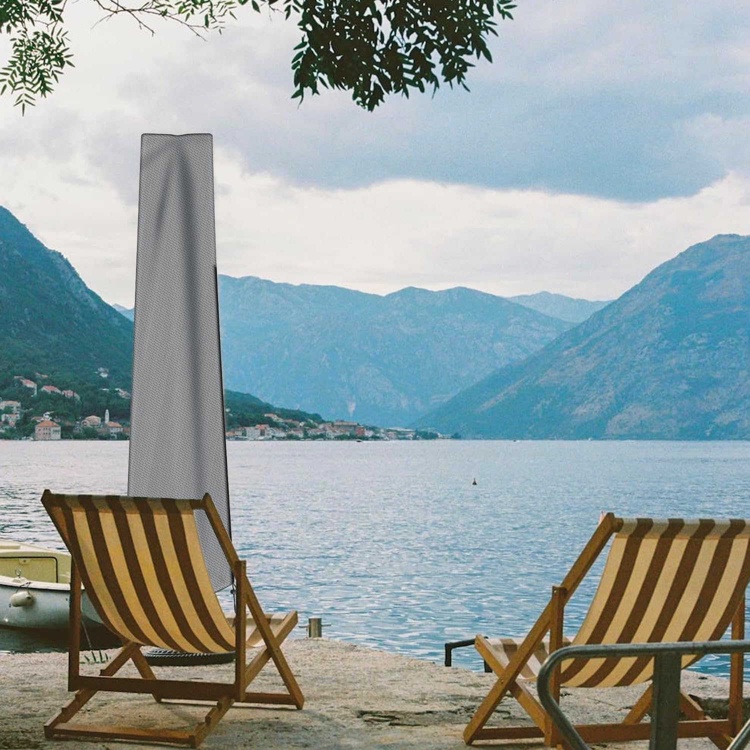 Patio Umbrella Cover Waterproof Outdoor Umbrellas Protective Garden Market Parasol Cover With Zipper and Rod (Gray, Fit 7-9ft) - Image 2