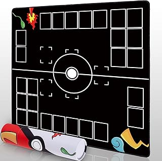 Playmat for Game with Tube - Stitched Play Mat for Card Gameplay with Zones, 2 Player Trainer Game Playing Mat (Black)