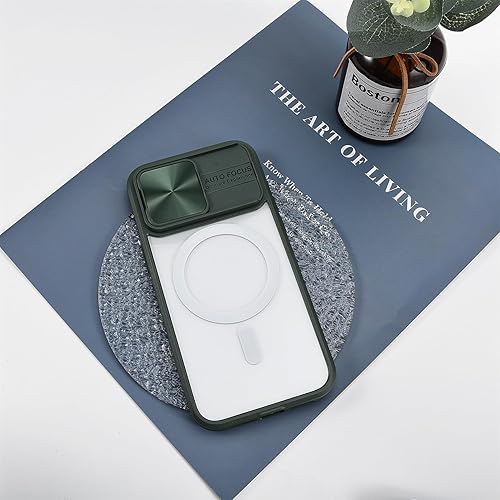 Miniatura 6 de Funda transparente para iPhone 15 Pro con cubierta para lente de cámara deslizante, compatible con MagSafe, antideslizante, delgada, magnética, a