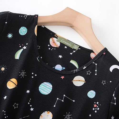 Miniatura 4 de Inadays Camisón de algodón para mujer, ropa de dormir de manga corta, camisón casual con estampado, pijama holgado y cómodo