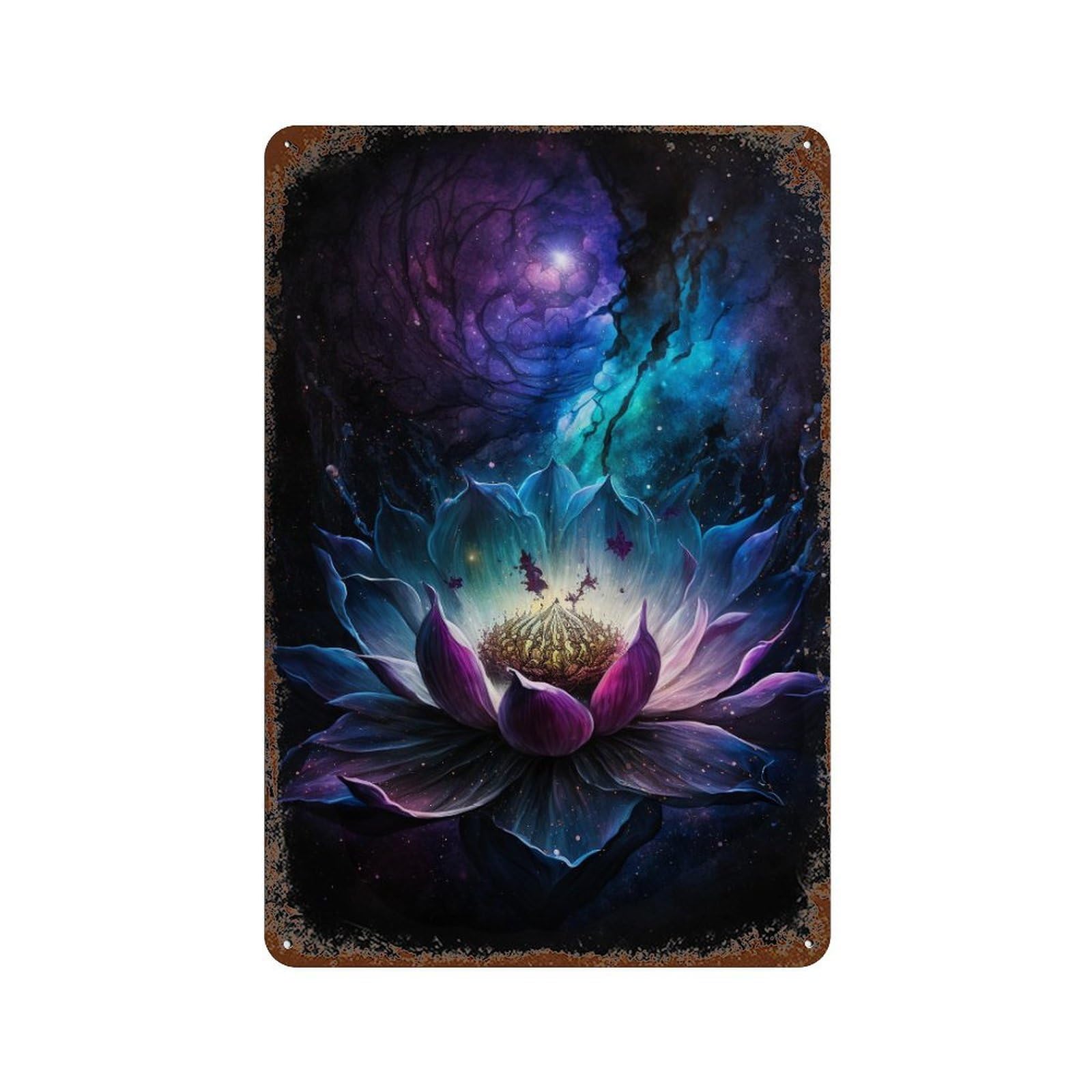 Decorative Tin Sign with Cosmic Lotus Bloom-2 Design 11.8"x7.9", for Farmhouse, Kitchen And Entryway Decor, Old School Wall Decor